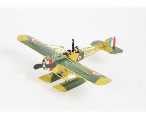 Tinplate model of a Heco Bleriot Seaplane,  1/32 scale, with models of Pilot and Gunner, in original box with certificate, E,