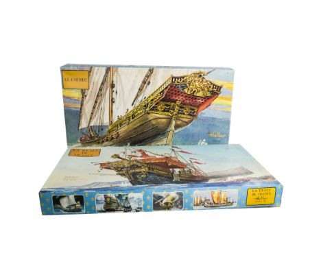 Heller 1970s Le Chebec and La Reale De France Galleon Model Kits, a boxed duo comprising  1:50 scale 1303 Le Chebec and 1:75 