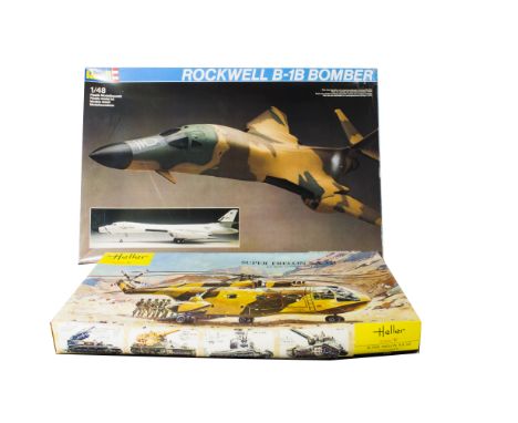 Revell and Heller Military Aircraft Model Kits, a boxed duo comprising Heller 1:48 scale Rockwell B-1B Bomber with packaged c