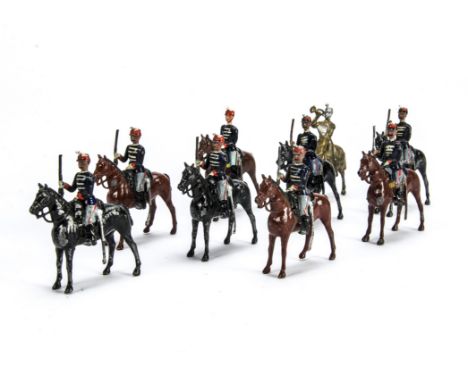 Britains loose Belgian Cavalry from set 190 comprising dual dated figures (1903/1905) with light blue trousers, (4), undated 