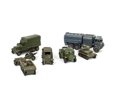 Military Dinky Toys, 642 RAF Pressure Refueller, 152a Light Tank, 162 18 Pounder Field Gun Set, 151b 6-wheel Covered Wagon, 1