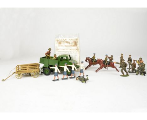 Various 54mm white metal figures, some Britains conversions, including boxed RHA officer, Bygone Age Victorian Milk Float kit