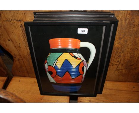 Seven coloured photographs of Clarice Cliff porcelain items