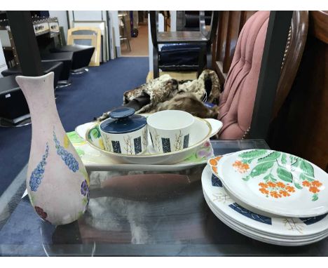 SMALL LOT OF CERAMICS including Radford jug, two Beswick retro jars and plates and Gray's pottery comport 