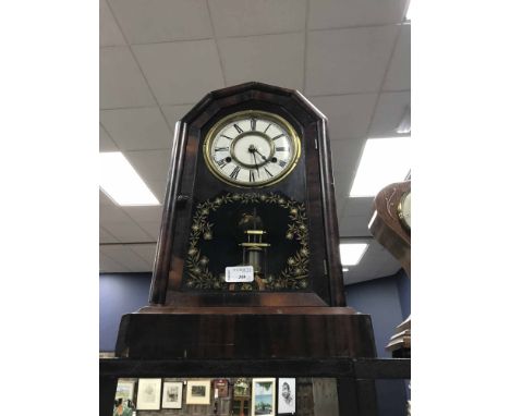 AMERICAN SHELF CLOCKalong with an Edwardian barometer in Art Nouveau inlaid case (2)