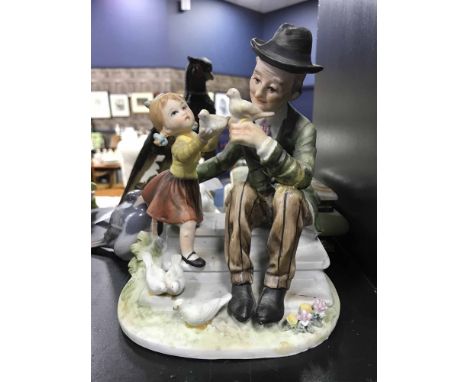 LOT OF CERAMIC FIGURESalong with an onyx cigarette box 