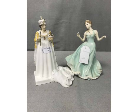 GROUP OF SIX FIGURES comprising Coalport Diamond Jubilee QEII, Royal Worcester QEII, Coalport True Love, Royal Worcester Roya