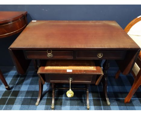 MAHOGANY REPRODUCTION SOFA TABLEtogether with a small leather topped sofa table