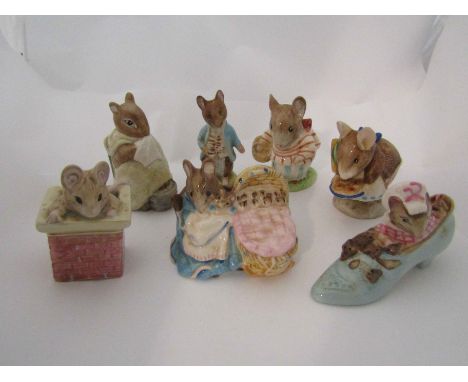 Seven Beswick Beatrix Potter figures "Chippy Hackee", "Appley Dapply", "Johnny Town-Mouse", "The Old Woman who lived in a sho