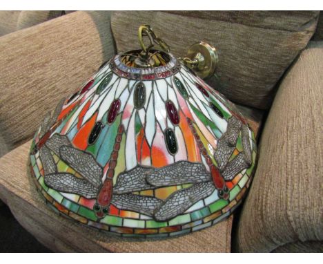 A large Liberty style glass ceiling light shade designed with dragonflies