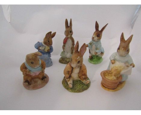 Six Beswick Beatrix Potter figures "Peter Rabbit", "Cottontail", "Benjamin Bunny sat on a Bank", "Fierce Bad Rabbit", "Old Mr