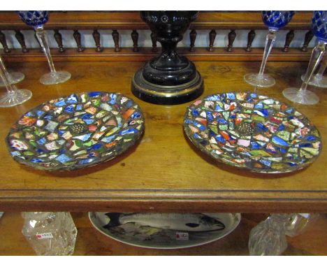 A pair of Grimwade plates of mosaic design, random patch work effect