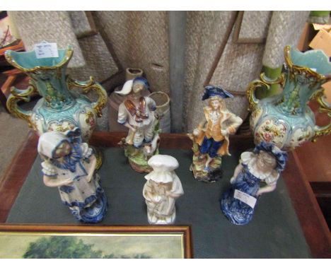 A pair of early 20th Century vases and five Continental figures 