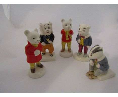 A set of five Beswick Rupert and his Friends figures - "Bill Badger", "Rupert the Bear", "Algy Pug", "Pong Ping" and "Rupert 