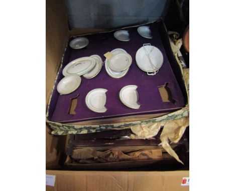 Vintage children's play equipment including rustic dresser with contents, Aga cookers and miniature enamel dinner set