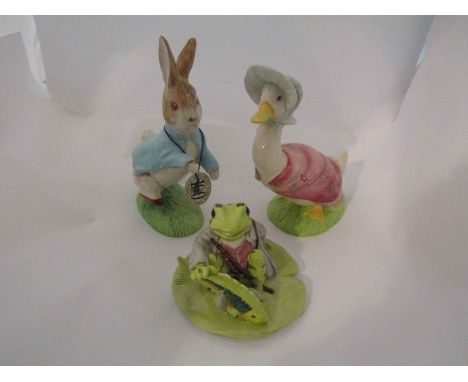 Two Beswick Beatrix Potter large figures - "Peter Rabbit" and "Jeremy Fisher Catches a Fish", together with a Royal Albert Be