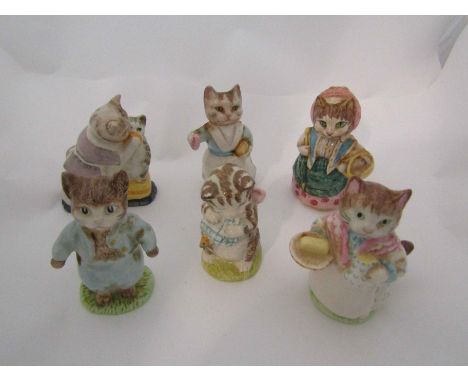 Six Beswick Beatrix Potter figures "Cousin Ribby", "Tom Kitten", "Tabitha Twitchett", "Miss Moppet", "Ribbby" and "Tabitha Tw