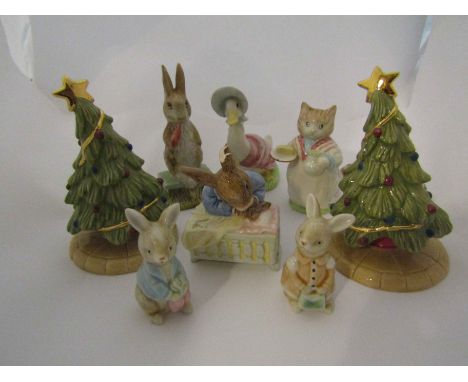 Two Royal Doulton Winnie the Pooh Christmas collection "The most perfect Tree in all the wood", three Royal Albert Beatrix Po