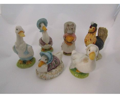 Six Beswick Beatrix Potter figures "Jemima Puddle-duck", "Mr Drake Puddle-Duck", "Rebeccah Puddle-Duck", "Jemima Puddle-duck 