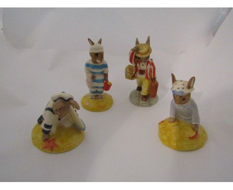 Four Royal Doulton Bunnykins figures "Father Bunnykins", "Mother Bunnykins", "Seaside Bunnykins" and "Sailor Bunnykins"