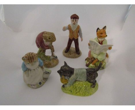 Five Royal Albert Beatrix Potter figures  "Foxy Reading", "Mr McGregor", "Ribby and the Patty Pan", "John Joiner" and "Mr. Je
