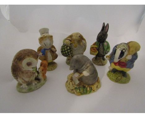 Six Beswick Beatrix Potter figures "Little Black Rabbit", "Old Mr Brown", "Diggory Diggory Delvet", "Mr Alderman Ptolemy", "A