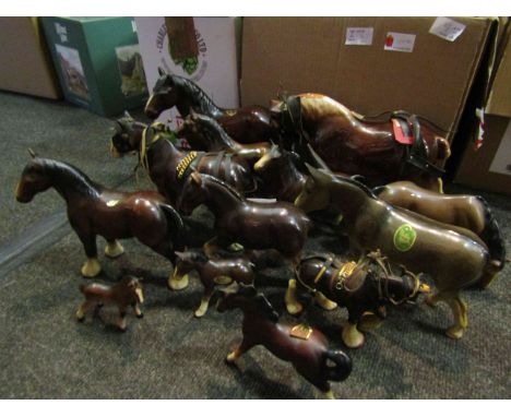 13 mixed ceramic horses and donkey including Sylvac and Melba ware 