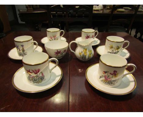 A Royal Worcester 14 piece coffee set, Alpine Flowers design