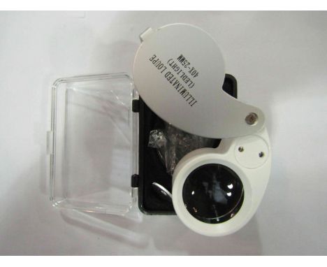 A cased 40x jeweller's loupe with LED light