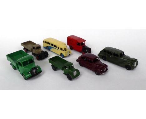 Dinky Light Commercials And Others including Bedford truck, Royal Mail van red roof, 25 series Wagon, Half cab coach, Open tr