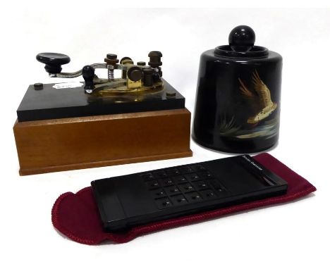Dorset Light Industry Flintless Table Cigarette Lighter with black Bakelite case painted with Canada goose decoration; anothe