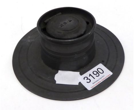 North Eastern Railway Pewter Ink Well circular form with ceramic well, stamped 'NER' on lid 6'' diameter base, 2.75'' diamete