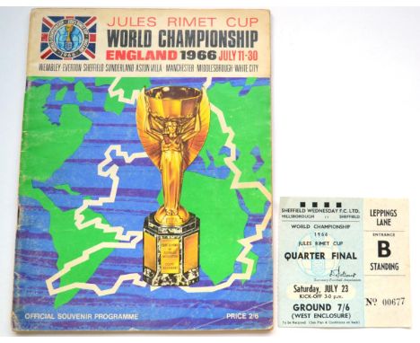 Jules Rimet Cup World Championship England 1966 Official Souvenir Programme together with a Quarter Final ticket stub for Wes