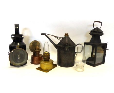 Railway Lamps LNER general purpose handlamp stamped 'Alnwick', GCR Oil can made by Wolf Safety Lamp Co. Ltd stamped 'GC No.2A