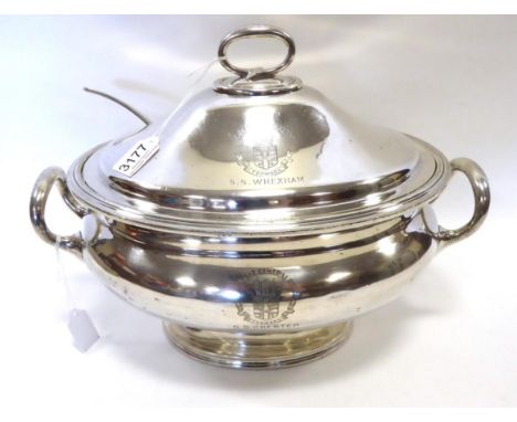 Great Central Railway Silverplate Large Tureen base marked with GCR crest (forward) and 'SS Chester', lid marked with GCR cre