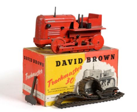 Shackleton David Brown Trackmaster 30 Caterpillar Tractor red with clockwork mechanism (G, some chipping, tracks in a few pie