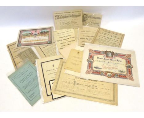 Railway Related Paperwork Concerning The Royal Family mostly Queen Victoria and Edward VII including opening of the new Holyh