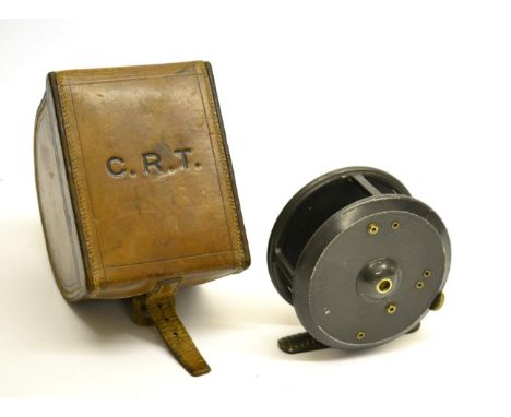 A Hardy 3 3/4inch Alloy 'Uniqua' Fly Reel, with black handle, notched brass foot, grey enamel finish, wide drum, in a Westley