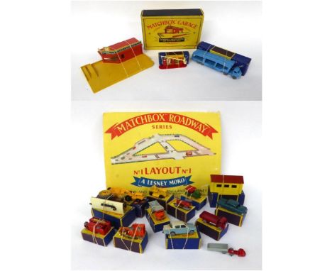 Matchbox Various Models including Garage in LRL box with A2 car transporter and A1 Esso pump set (all G-E boxes G) No.1 Layou