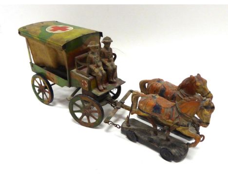 Hausser Horse Drawn Military Ambulance with two composition horses and two figures in British Army uniform, ambulance finishe