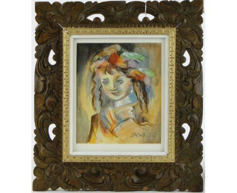 Salwa,
watercolour, portrait of a girl 1956, 8" x 6.5" and a pair of miniature watercolours, beach scenes by a different hand