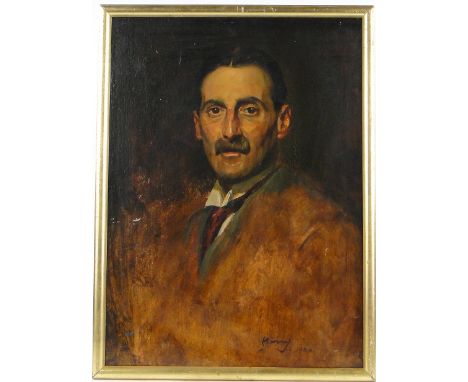 Oil on board, head and shoulders portrait of a man, indistinctly signed, dated 1924, 22" x 16", framed.