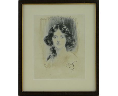 After John Singer Sargent,
print, portrait of Elizabeth Asquith, signed in pen by the sitter dated 1912, 9" x 7", framed.