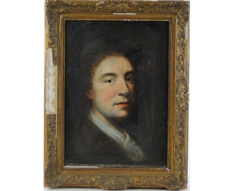 18th century oil on canvas, head and shoulders portrait of a gentleman, unsigned, 17.5" x 13", framed.