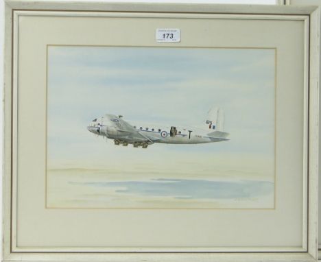 J K Fletcher,
2 watercolours, military aircraft in flight, signed, largest 13" x 19", framed, (2).