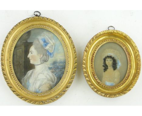 Early 19th century watercolour, half length portrait of the Honourable Mrs. Anson, daughter of Lord Anson, unsigned, 6" x 5",