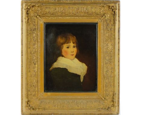 18/19th century oil on canvas, half length portrait of a young boy, unsigned, 17" x 14", framed.