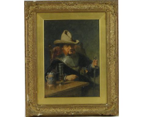Continental School,
19th century watercolour, portrait of a Cavalier, unsigned, 14" x 10", original gesso frame.