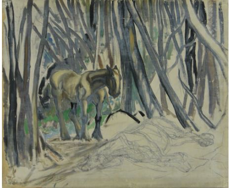 Anton Lock,
oil sketch on canvas, study of horses, 20" x 24", unframed.