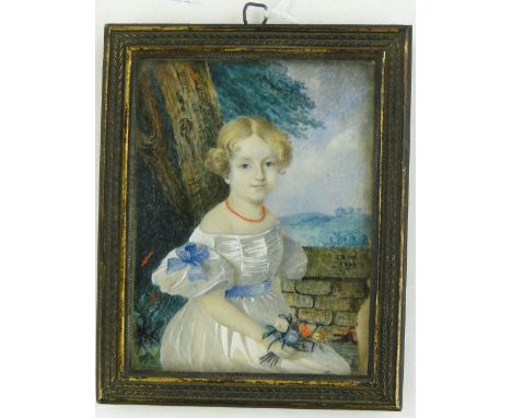 English School
early 19th century miniature watercolour on ivory, portrait of a child, indistinctly signed, dated 1836, 3.75"
